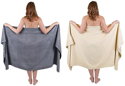 Betz Badetuch 2 Stück Set groß XXL Badetücher Saunatuch Dresden 100% Baumwolle Größe 100 cm x 200 cm anthrazit-Sand