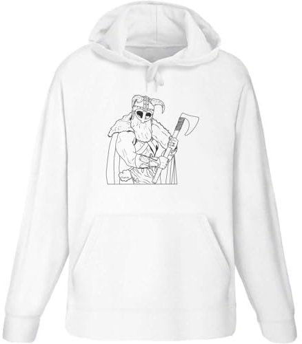 Large 'Viking With Axe' Adult Hoodie/Hooded Sweater (White) (HO00094419)