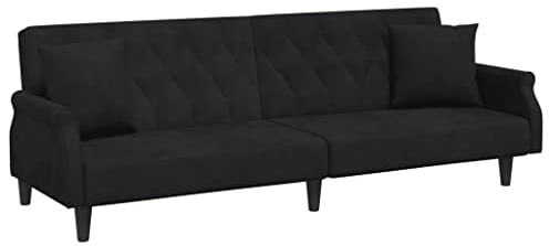 vidaXL Schlafsofa mit Armlehnen, Sofa mit verstellbaren Rückenlehnen, Couch für Wohnzimmer, Schlafcouch Bettsofa Sofabett, Schwarz Samt