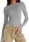 Tshirt Damen Top Rundhals Slim Fit Langarmshirt Y2K Oberteile Einfarbig Basic Crop Tops Influencer Tee Shirts Casual Teenager Streetwear(L,Hellgrau)