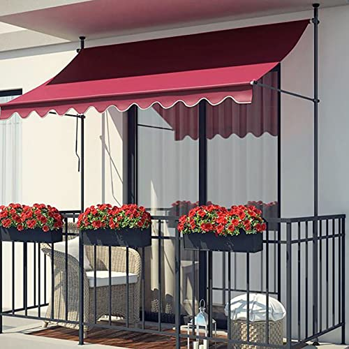 Markise Balkon ohne Bohren, Klemmmarkise mit Handkurbel, balkonmarkisen Höhenverstellbare UV-beständig und wasserdicht für Terrasse Balkon 3.5m Rot