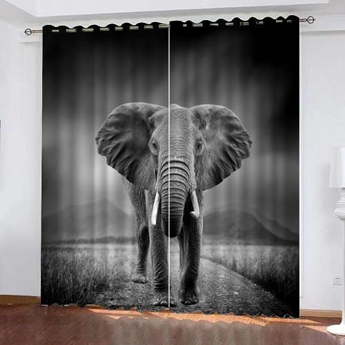 VULORA Kindervorhänge 3D Elefant Blickdichte Gardinen Tier Verdunkelungsvorhang mit Ösen für Jungen Mädchen Schlafzimmer Wohnzimmer Thermo Vorhänge 100x95cm(BxH), 2er Set