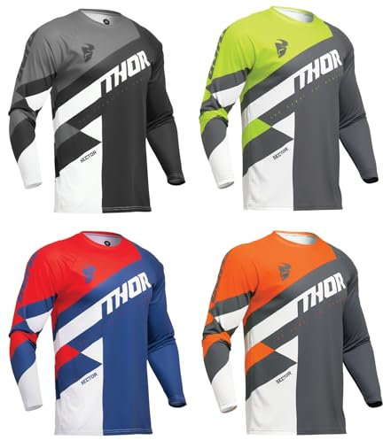 Thor Sector Checker MX Adult Motocross Jersey Off Road Quad Dirt Bike Top BMX ATV Mud Trials Enduro MTB Race Shirt (Black/Grey, S)
