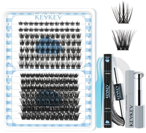 KevKev Eyelash Extension Kit 168Pcs Lash Extension Kit Individual Lashes with Lash Bond and Seal Lash Applicator Tool Lash Remover for Eyelash Extensions (Cloudy&Cirrus,D-8-18mix)
