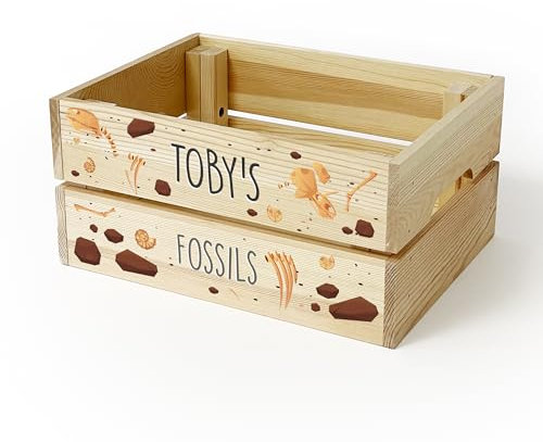 Personalised Kids Fossils Finds Wooden Storage Box Crate for Children