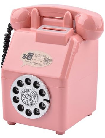 Gralara Retro-Telefon-Sparschwein, Spardose, Spardose, Figur für Büro-Geburtstag, ROSA