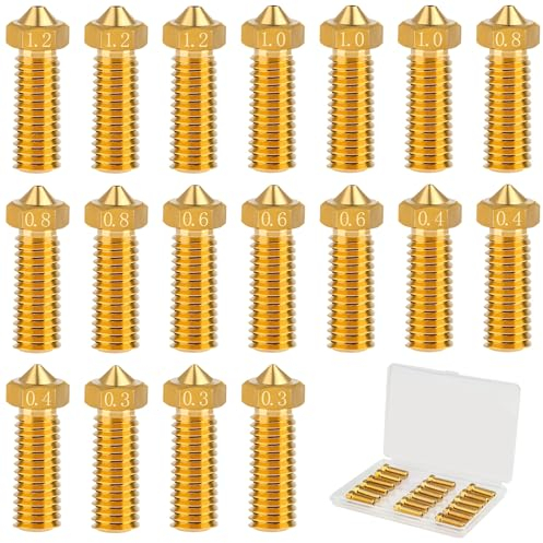 18 Stück Messing DÜsen Nozzle Extruder Druckkopft, 0.3-1.2mm 3D Drucker DÜse, M6 Gewinde Messing Drucker Nozzle, 3D Printer DÜse Für Anycubic Kobra 2 Pro, Kobra 2 Plus, Kobra 2 Max, 6 Größen