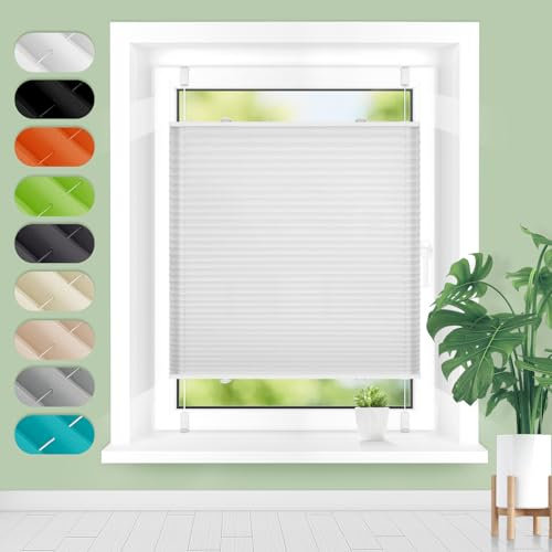 Homland Plissee ohne Bohren Klemmfix B55 x H110 cm Weiß, Plissees für Fenster und Tür, Jalousie Easyfix Plisseerollo mit Klemmträger Sonnenschutz und Sichtschutz lichtdurchlässig Rollo