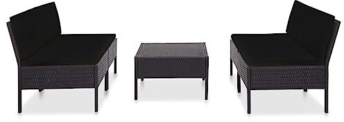 Willood 5-TLG. Gartenmöbel Garten-Sofagarnitur mit Auflagen Lounge Sitzgruppe Gartenset Rattanmöbel Gartensofa Sitzgarnitur Rattansofa Poly Rattan Schwarz