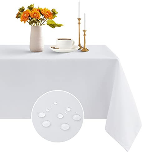 Romanstile Tischdecke Outdoor 140x240 weiß abwaschbar,wasserabweisend und schmutzabweisend Tischtuch Tablecloth Tischwäsche für Geburtstag,Party,Garten,Neujahr,Hochzeiten,Fest,Xmas,Weihnachten