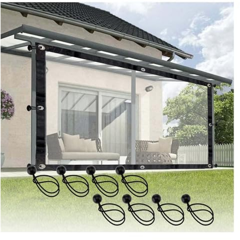 UHEKC Transparente Pergola-Seitenteile Schiebetürvorhänge, 0,12mm Reißfeste Plane Regenfeste Plane, für Außenbereich, Garten, Balkon, Anpassbar(Size:2.4x8m/7.87x26.24ft)