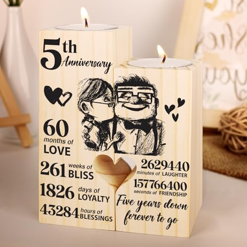 5th Anniversary Wedding Gifts for Wife, Husband, Couples Gift Candlestick, Cotton 5th Wedding Anniversary Presents for Her, Him, Girlfriend, Boyfriend