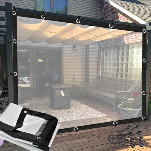 PIYHoI Clear Pergola Curtains Waterproof PVC Tarpaulin Side Panels, Transparent Tarpaulin with Eyelets, Pergola Side Panels, Customizable(10'x16'/3x5m)