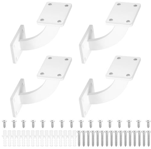 4 White Wall-Mounted Stair Rail Brackets - Wood & Steel Handrail Banister Stairs Railing Brackets