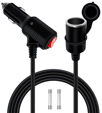 HuaLiSiJi Cigarette Lighter Extension with Switch 12V 24V Car Charger Extension Cable with Switch 16AWG 2x1.0mm² Cigarette Lighter Cable with LED and 15A Fused for Car Motorcycle (2 m)