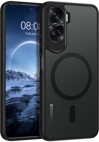 DUEDUE Cover Magnetica per Honor 90 Lite 5G[Compatibile con MagSafe], Custodia Traslucida Opaca per Honor 90 Lite Case con Pulsante metallico Ultra-Sottile TPU Silicone Anti-Scivolo, Nero