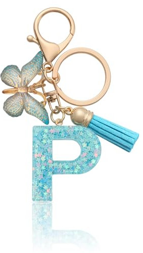 MORSUNBELA Schlüsselanhänger Buchstabe Mädchen Keychain mit Anfangsbuchstabe Schlüssel Anhänger mit Buchstaben für Frauen Damen Blau P