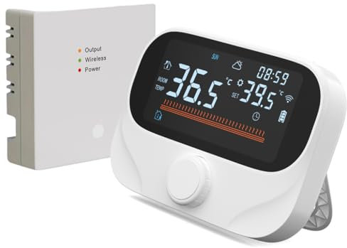 Hanzete Smart Thermostat for House Boiler Heating RF433 WiFi AC Thermostat 980ft Wireless Distance APP and Voice Control LED Digital Touch Screen Programmable Thermostat with Weather Report Adjustable