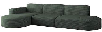 Kaiser Möbel - Ecksofa mit Wohnlandschaft, Eckcouch L Form, Sofa 3-sitzer, Polstersofa, Bigsofa, Bequemes Couch mit Ottomane für Wohnzimmer, Relaxsofa, Stilvolles Cord Sofa, Modena L, Grün, Links