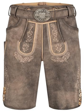 Krüger Herren Trachten Lederhose kurz, Modell: Lederhose Mailo mit Gürtel, Knielang, Art.-Nr. 969268-0-0071, 50,
