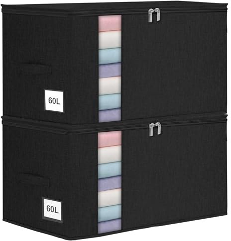 mepure 2 Stück Faltbare Aufbewahrungsbox, 60L Groß Aufbewahrungstasche mit Stabiler Reißverschluss, Stoffboxen Aufbewahrungsbox mit Deckel für Kleiderschrank Bettdecken Kleidung Decke, 55*35*30(cm)