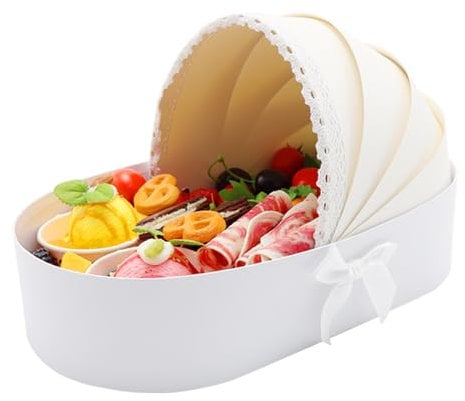 WENPACK Baby Bassinet Shape Basket gift Box Cardboard Fillable Floral Sweets BABY Shower Christening Gender Reveal (WHITE)