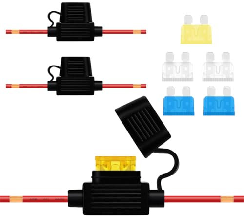 HuaLiSiJi Porte Fusible Enfichable Étanche 14AWG Porte Fusible en Ligne 12V avec 6pcs de Fusible Voiture Standard 15A, 20A, 25A pour Auto, Truck (3pcs)