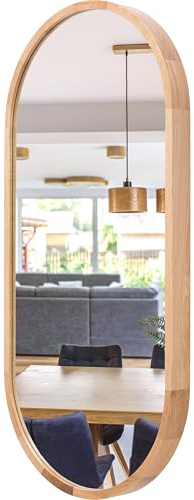 Ovaler Bad Spiegel (80x38 cm) - Wandspiegel mit Holzrahmen - Eiche LEJA | Massivholz, Einfache Montage, EU-Produktion, 4 mm Spiegelglas, Sicherer Metallhaken, Pflegeleicht