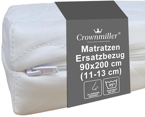 Crownmiller Matratzenbezug 90x200 cm für Matratzen von 11-13cm, Microfaser, 95°C waschbar, 3-seitiger Reißverschluss, OEKOTex, Allergiker geeignet, Matratzenersatzbezug