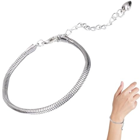 XENQITO 1 Pcs DIY Armband mit Charms Karabinerverschluss Verstellbare Schlangenkette Armband Silber Schmuckgeschenke für Damen
