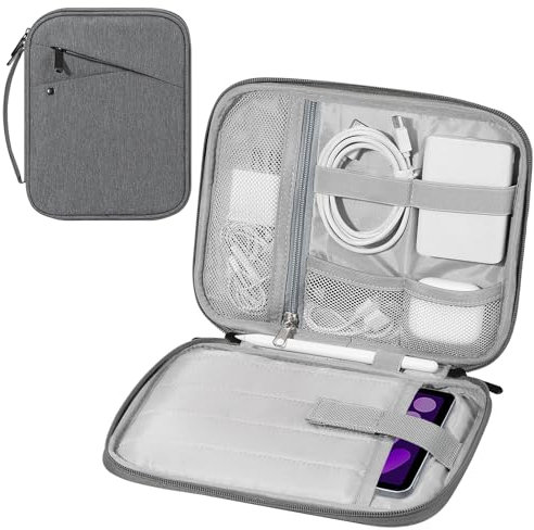 MoKo Étui de Transport pour Tablette de 7 à 8 Pouces avec poignée, Sac de Protection rembourré pour iPad Mini A17 Pro 8.3'' 2024, iPad Mini 6 8.3'' 2021, i-Pad Mi-ni 5 7.9'' 2019, Gris Clair