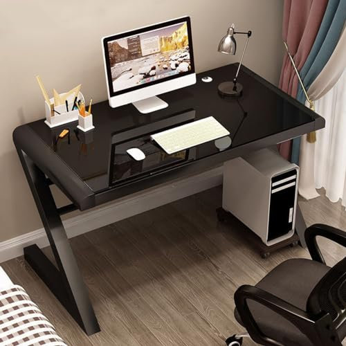 SDCGB Escritorio de Ordenador con Estructura de Metal en Forma de Z, Escritorio de Estudio Moderno Estación de Trabajo Personal Escritorio Minimalista de Cristal Templado(120x60x75cm, Black)