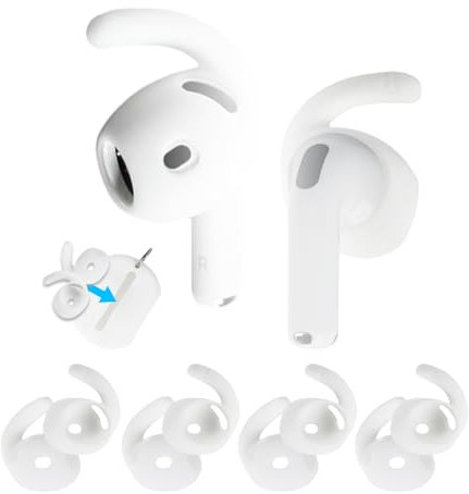 Aiivioll [4 Pairs and Storage Bag] Replacement Ear Hooks for Airpods 4 Earbuds, Silicone Case, Non-Slip and Smudgeproof, Apple In-Ear Sports Ear Hook (White)
