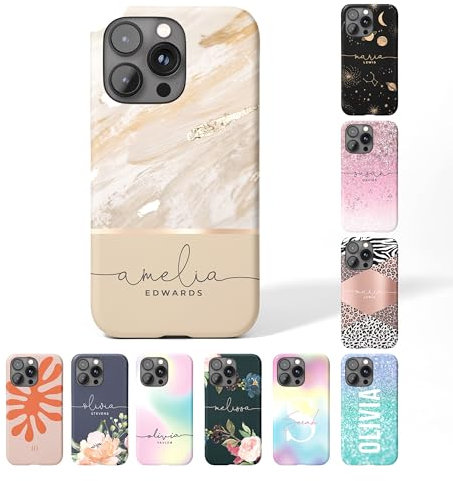 Tirita Personalised Phone Case for iPhone 13 – Hard Case or Cover With Custom Name or Initials – Cute Personalised Gift for Women or Girls [15. Marble Gold Beige]