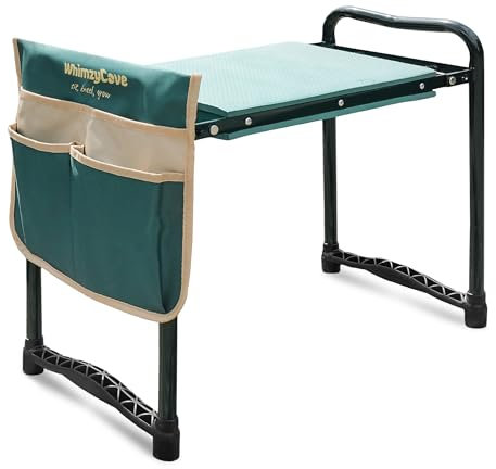 WhimzyCove Garden Kneeler seat with handles and kneeling stool with tool bag- multi-use 2 in 1 heavy duty soft foldable, Gardening gifts,Portable Lightweight allotment equipment gift