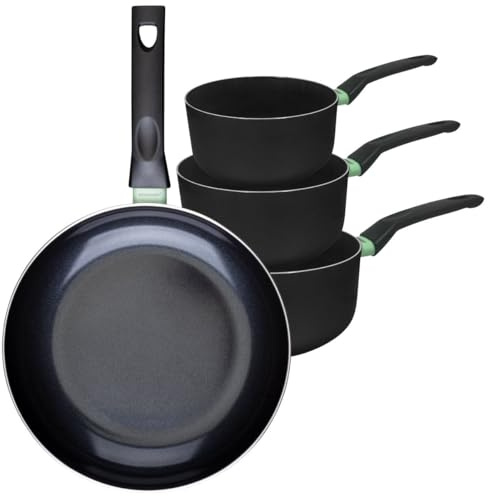 Fackelmann Batterie céramique poêle 30 cm et 3 casseroles | Cuisson sans accroche, 4 pièces utiles, Poêle 30 cm, Aluminium recyclé, Compatible induction four, Sans PFAS, Antiadhesif