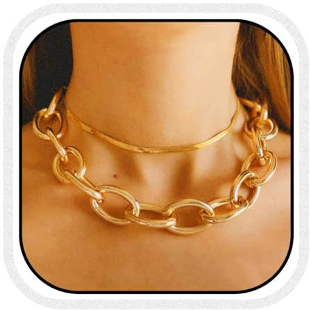 Unicra Chunky Gold Necklace Cuban Link Chain Necklace Choker Necklaces for Women (Gold)