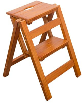SFSLBFB Scala a 2 gradini in Legno massello, Sgabello Pieghevole, Scala Leggera per Uso Domestico, Scala a Pedale Antiscivolo, Robusta e Durevole, Facile da riporre (Noce Chiaro)