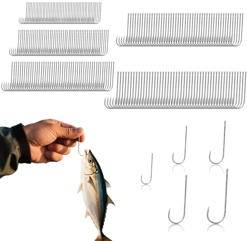 Sea Fishing Hooks - VLYX 250 PCS Barbed Aberdeen Hooks, Long Shank Wide Gape Size 2#, 4#, 6#, 8#, 10# - High Carbon Steel Lightweight for Sea Fishing