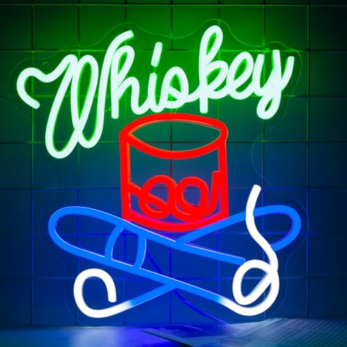 YSUIEC Whiskey Neon Sign, Neon Signs for Wall Decor, Dimmable Led Signs for Bedroom, Drinks Light Up Signs for Home Bar Man Cave Club Party Decorations Gifts
