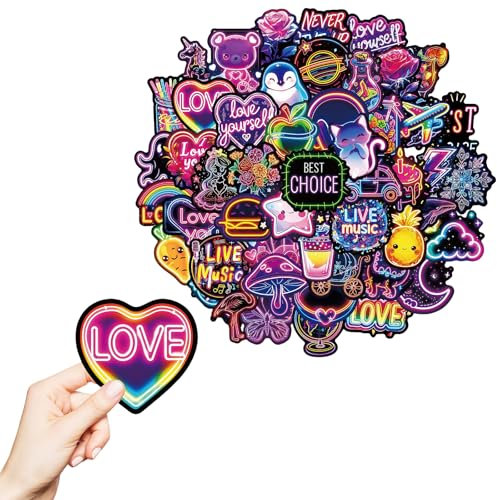 Omeblos Neon Cartoon Graffiti Stickers,Water Bottle Stickers for Kids,Waterproof Vinyl Laptop Stickers for Children,for Adults Luggage Skateboard Tumbler Phone Suitcase Water Bottle Bike Car 50 Sheets