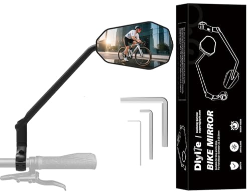 Long Bike Mirror, [HD Large Wide Angle] [Right 1Pcs] Diyife Bicycle Rearview Mirrors, 360°Rotatable Cycle Mirrors for Bike Handlebars 22-25.5mm,Shockproof Rear View Mirror for E-Bike Scooter Motocycle