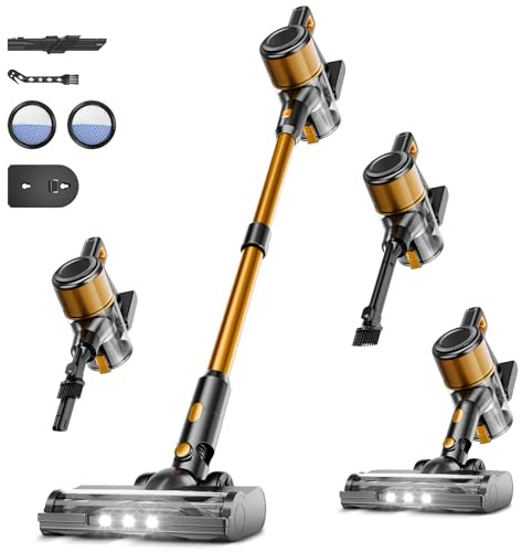 Vaconly Cordless Vacuum Cleaner, Powerful Stick Vacuum with 55min Runtime, Anti-Tangle Vacuum Cleaners for Home, 1.5L Dust Cup, Rechargeable Lightweight Vacuum for Hardwood Floor Carpet Pet Hair,N509