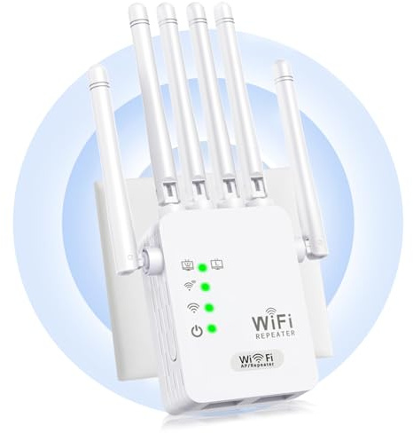 Répéteur WiFi,Amplificateur WiFi,repeteur WiFi Puissant avec 6 Antennes Puissantes,2 Ports LAN,Mode Répéteur & Routeur & AP,repeteur WiFi Exterieur Couverture WiFi de 10 000 m² (Small)
