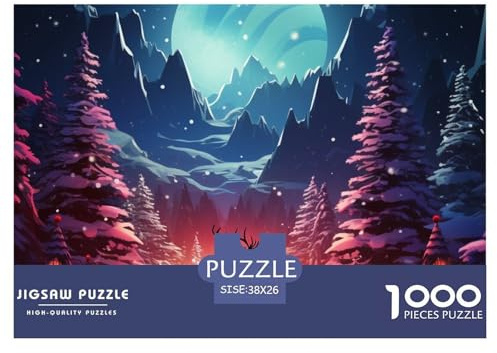 Rentiere und Baum, Winterthema Puzzle 1000-teilige Schneeberge Puzzles Stress Abbauen Familien-Puzzlespiel 100% Recycelter Pappe Für Erwachsene Und Kinder 38x26cm/1000pcs