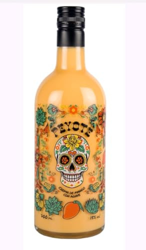 Crema de Mango con Agave, Premium Mango-Agave Likör, 15% Vol., 700ml, Mexikanischer Spirituosen-Stil mit Totenkopf-Design