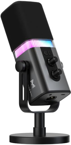 MAILANGSHI 192KHz/32bit Dynamic Podcast Microphone for PC, USB & XLR Mic with RGB Lighting, Desktop Stand, Mute Button, All-Metal Body, Gain & Volume Control, Gaming Microphone for Livestreaming