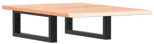 Tmriohed Lavabo da 60 x 40 cm, in legno massiccio di quercia marrone chiaro, con supporti in acciaio nero, mensola da parete per lavabo, mensola sospesa per bagno, portata fino a 100 kg