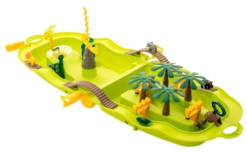 Runheo Wasserspiel-Koffer Jungle aus PP 51 x 21,5 x 66,5 cm, klappbarer Wassertisch mit 19 Teilen, Wasserspieltisch für Garten, Terrasse, Balkon, Strand und Sandspiel