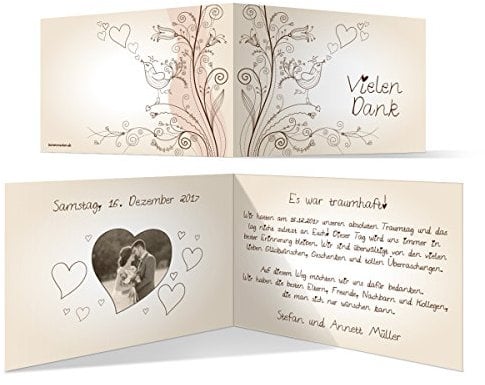 10 x Hochzeit Danksagungskarten Dankeskarten - Liebesbaum individuell gedruckt mit Foto